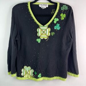 Vintage Jack B. Quick Women's Saint Patrick’S Day Black V-Neck Sweater Size L